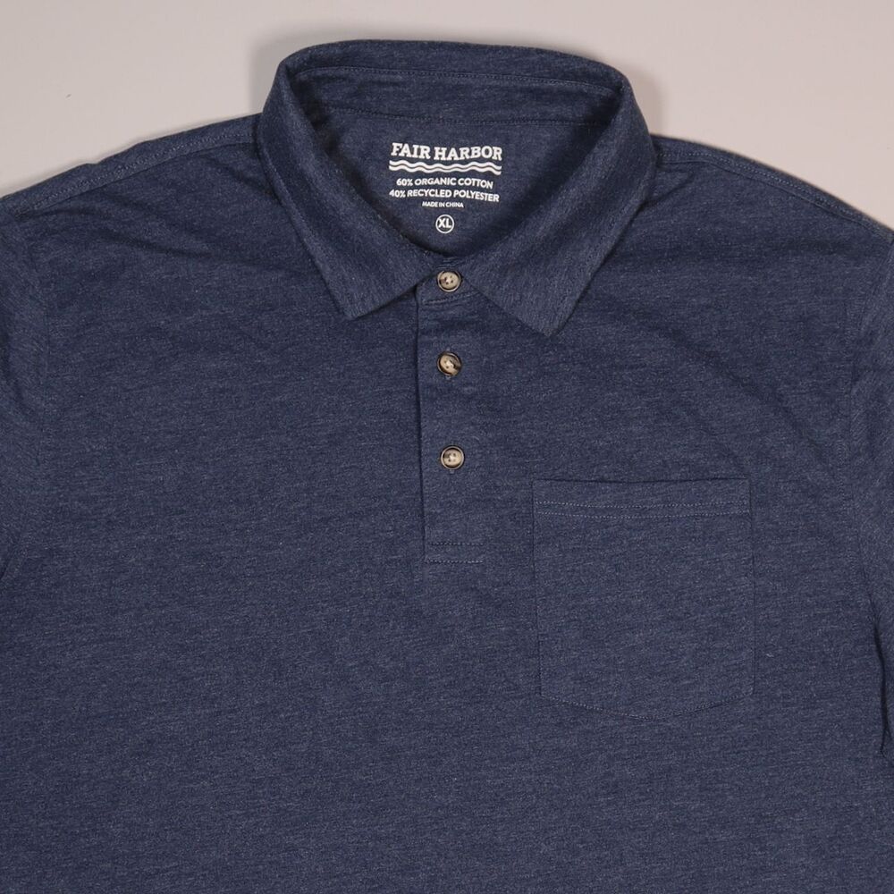 Fair Harbor Pocket Polo Shirt Blue Organic Cotton Mens XL